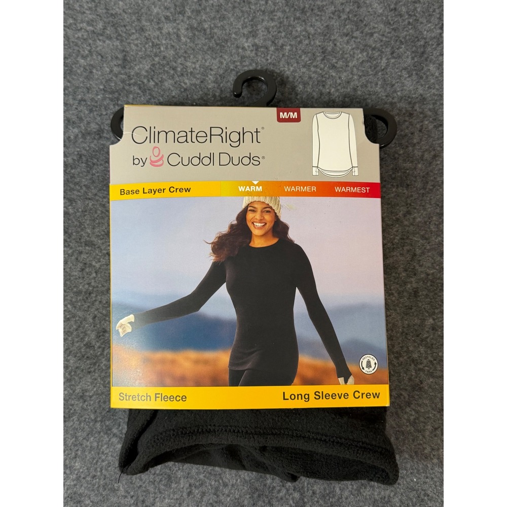 ClimateRight by Cuddl Duds Base Layer Crew Women Medium Black New Stretch Fleece